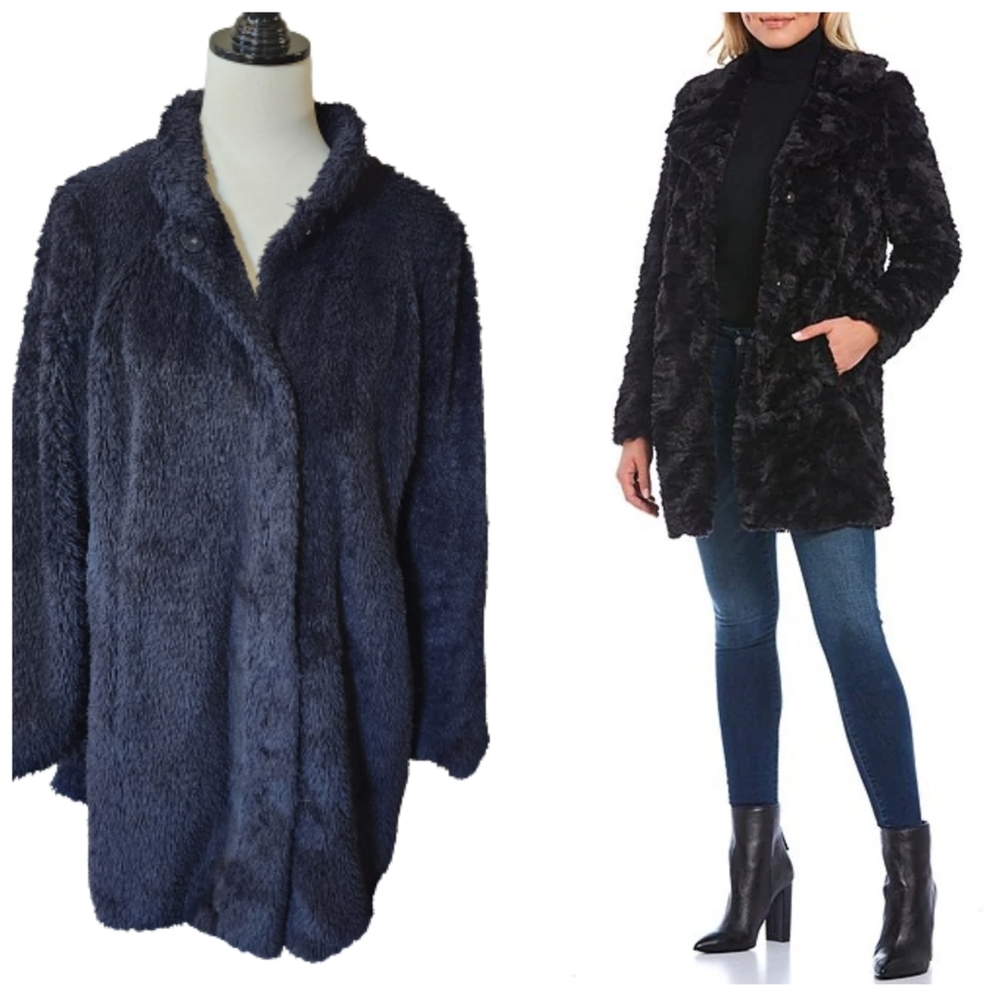 Kenneth Cole black faux fur teddy bear jacket Women's size extra large XL